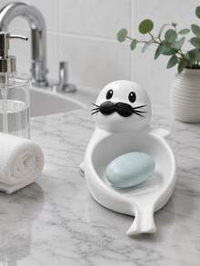 1pc Cute Seal Shaped Soap Tray, Wide Base And Raised Ribbed Design, Decorative Animal Soap Holder, Keeps Soap Clean And Countertop Tidy, Suitable For Bathroom, Kitchen, Dorm, Hotel Or As A Gift | Cute Soap Tray, Bathroom Decor, Soap Storage - Multicolor - View 9