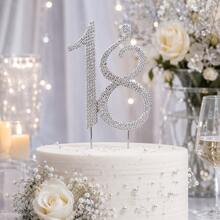 Gold & Silver Rhinestone 18th Birthday Cake Topper, Sparkling Number 18 Cake Decoration For Birthday Party, Anniversary & Celebration - Style a - View 1