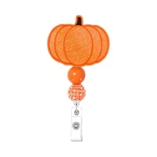 1pc Colorful Pumpkin Beaded Acrylic Retractable Rotating Medical Badge Reel ID Holder, Halloween Costumes For Women, Halloween - Multicolor - View 9