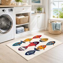 1pc, Abstract Fish Pattern Printed Faux Cashmere Kitchen Mat, Absorbent Kitchen Floor Mat, Kitchen Rug, Long Runner Mat, Sink Front Mat, Suitable For Kitchen, Bathroom, Entryway, Hallway, Laundry Room And Home Decor - Multicolor - View 2