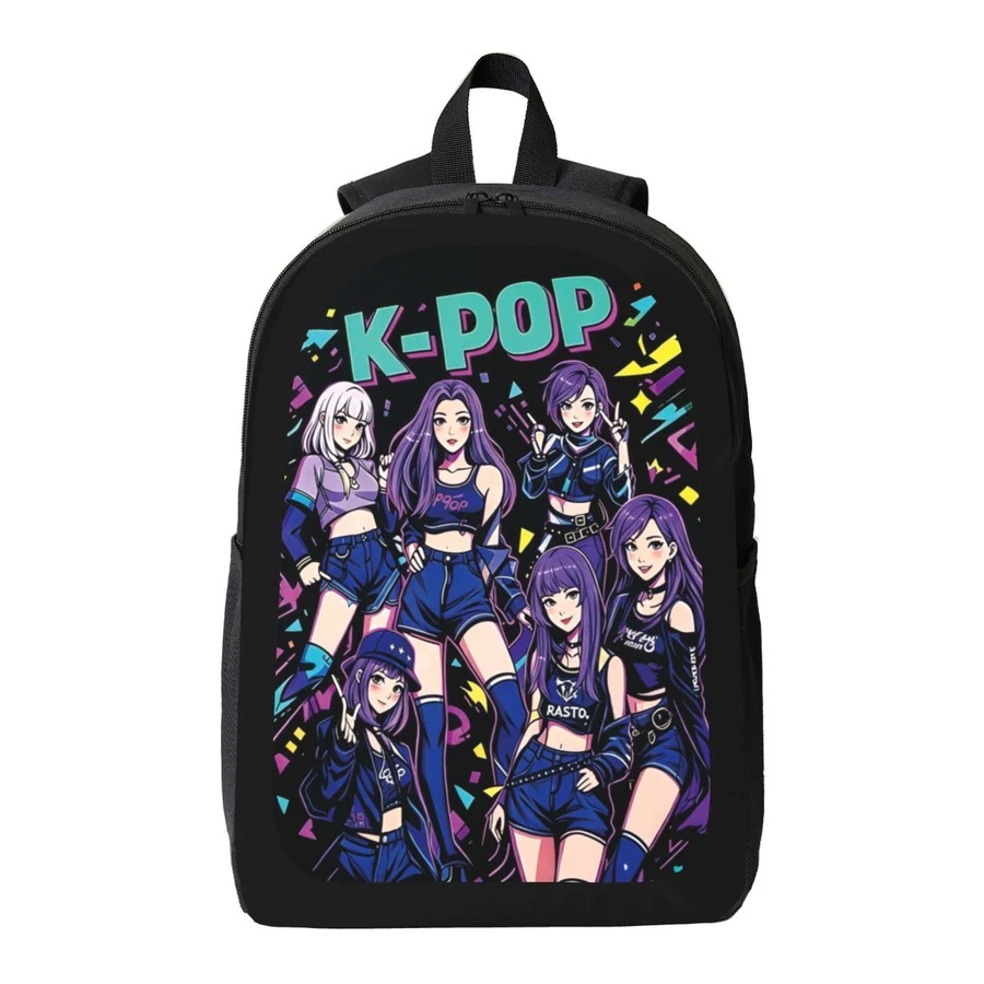K-POP-tema tredelat ryggsäcksset, inklusive en huvudryggsäck, en axelremsväska och ett pennfodral, med tryck av lila idolgruppar, trendigt och moderiktigt, lämpligt för dagligt bruk av studenter. - 1 st - Visa 1