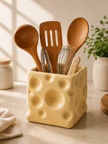 Yellow Cheese Shaped Kitchen Utensil Holder, Large Countertop Utensil Crock - Multicolor - View 4
