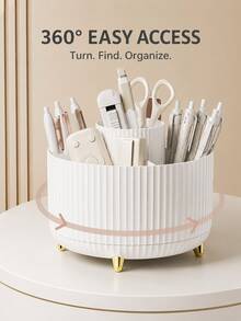 360° Rotating Pen Holder Desktop Storage Box, Large Capacity Stationery Organizer, Multi-Function Pencil Cup, Suitable For School, Office, Makeup Brushes And Study Desk - Star - View 9