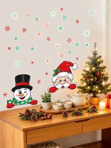 mama look 1pc, Multi-Style, Christmas Decoration Wall Sticker, Santa Claus, Snowman, Reindeer, Gift Box Pattern, PVC Self-Adhesive Removable Wall Sticker, Suitable For Bedroom, Living Room, Kitchen, Dining Room, Bathroom Background Wall, Can Cover Imperfections - Multiple Styles - View 17