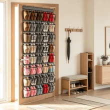 40 Pockets Over Door Shoe Organizer,Space-Saving Hanging Closet Storage,Large Capacity Breathable Fabric Hanging Shoe Rack For Men's&Women's Sneakers,Slippers,High Heels, Fits Apartment Dorm Room,Bedroom Closet,Halloween Gift Black - Multicolor - View 10