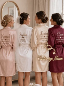 Custom Satin Bridal Robe, Half Sleeve Design, Custom Bridesmaid Bridal Robe, Custom Bridal Robe, Bridesmaid Getting Ready Robe, Size M/L/XL/XXL - Multicolor - View 6