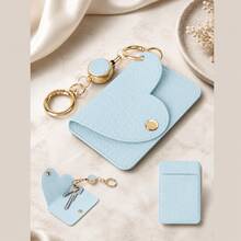 Women's Cute Heart-Shaped Keychain | Mini Keychain Wallet | Fashion Bag Charm & Car Key Holder, Back Card Slot (Also As Bag Accessory) - Multicolor - View 13