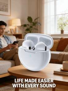 Earbud Bluetooth Nirkabel Sejati TWS Stereo HiFi Peredam Kebisingan untuk Olahraga dengan Mikrofon, Kompatibel dengan Smartphone - Putih - View 2