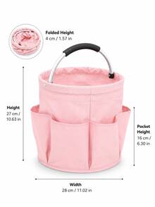 1pc Rustic Solid Color Gardening Tool Storage Bag, Round Bucket Shape With 6 Side Pockets And Thickened Metal Handle, Foldable Oxford Cloth Organizer, Large Capacity Home & Garden Storage Bag - A - View 15