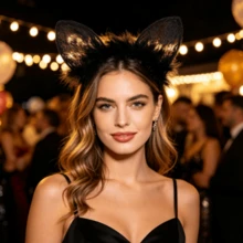 2pcs Sexy Lace Feather Cat Ear Headband, Halloween Party Cosplay Rabbit Ear Headband For Atmosphere - Multicolor - View 4