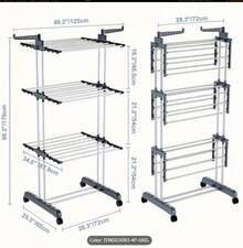 Tendedero de ropa, 4 Niveles Tendederos Plegables Vertical con Ruedas Amplio Espacio de Secado Tendederos, Acero Inoxidable Tendal para Exterior y Interiores - grigio - Visualizzare 2