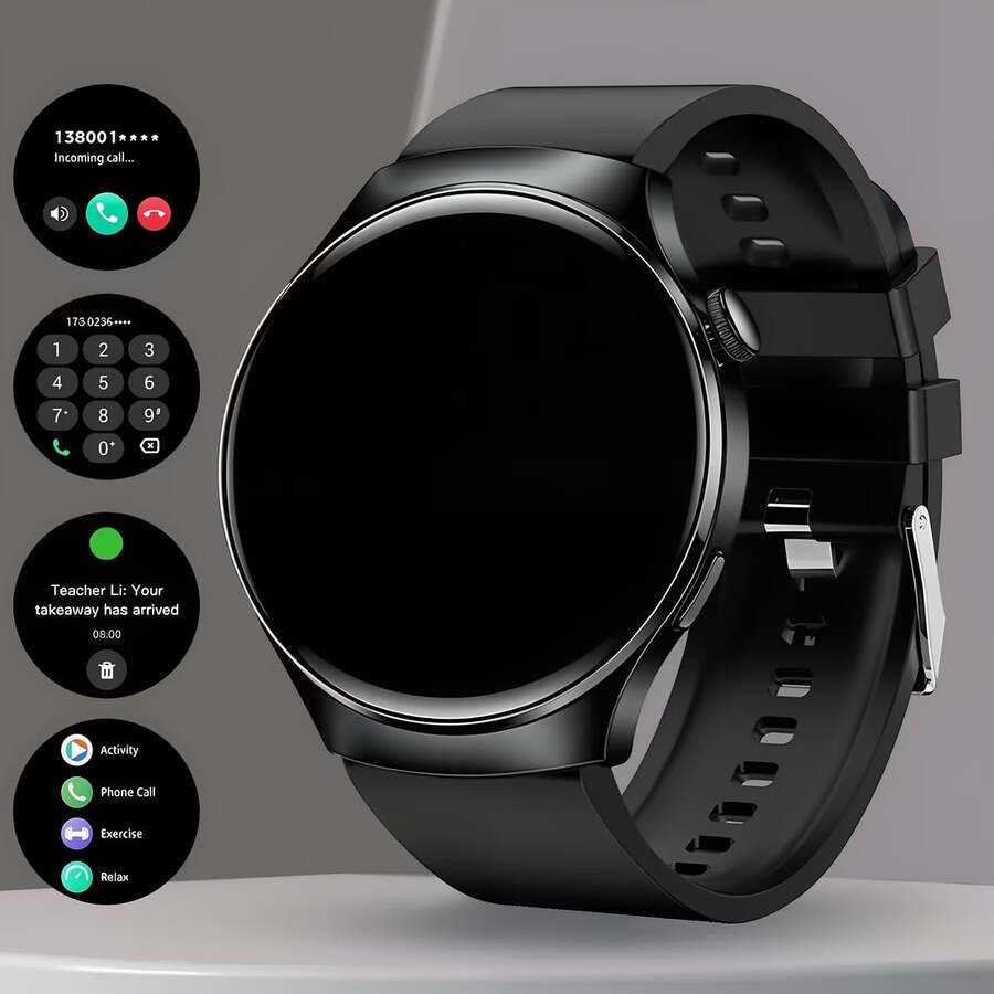 1 buah Smartwatch Unisex 1,50 Inci Fashion Sports Bulat Layar Sentuh Penuh dengan Tampilan Jam 3D yang Dapat Disesuaikan, Panggilan, Menerima Pesan, Pelacakan Langkah & Kalori, Mode Multi-Olahraga, Asisten Suara, Pemutaran Musik dengan Kontrol Jarak Jauh. Kompatibel dengan Sistem Apple dan Android, Cocok Sebagai Hadiah Liburan.