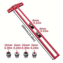 Aluminum Alloy Woodworking Drill Guide, 2-In-1 Positioning Marking Ruler, Multi-Function T-Square With 6/8/10mm Drill Bushings, Non-Electric Precision Positioning Sleeve Set - Multicolor - View 12
