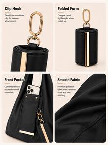 Túi tote đeo vai nylon nhẹ có móc khóa gấp gọn, túi mua sắm tái sử dụng dung tích lớn, phù hợp đi làm hàng ngày, đi siêu thị, du lịch, chạy việc ngoài trời và dùng thường ngày phong cách casual - Nhiều màu - Xem 8