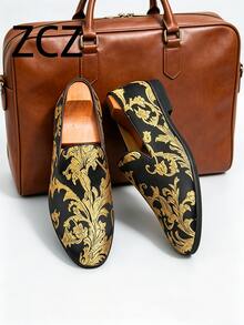 ZCZ Men's Spring/Summer New Pointed Toe Formal Dress Shoes, Casual Embroidered Fashion Loafers, Slip-On - Yellow - View 12