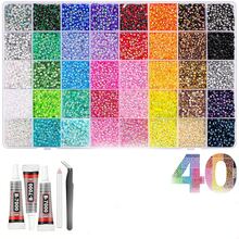 32,000顆/40色平底水鑽套組，多色手工寶石DIY套件，附拾取筆與鑷子，適用於DIY、衣飾、鞋子、閃亮珠寶，彩色混色調色盤 - 彩色 - 查看 13