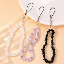 1pc Minimal Crystal Chip Beaded Phone Wrist Strap, White Purple Black Irregular Stone Universal Phone Charm Lanyard Pendant For Phone Case Camera Key Handbag - Multicolor - View 2