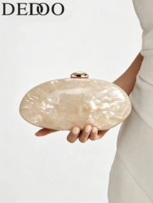 Dedoo 女款手拿包/晚宴包，橢圓硬殼手拿包，大理石紋理，壓克力樹脂材質，金色接吻鎖 - 彩色 - 查看 2