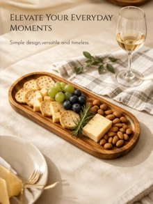 Wooden Tray, Made Of Premium Acacia Wood, Wooden Tray For Kitchen Dining Table Decoration, Home Decor, Coffee Table And Home Decoration, Tray Can Hold Candy, Cookies And Nuts, Cold Platter, Cheese Platter, Suitable For Afternoon Tea, Dinner, Halloween Use, Daily Use, Gift For Friends And Family, Add Sweet Atmosphere To Holidays, Very Suitable For Seasonal Decoration, Suitable For Breakfast, Bread And Appetizer Presentation. - View 1