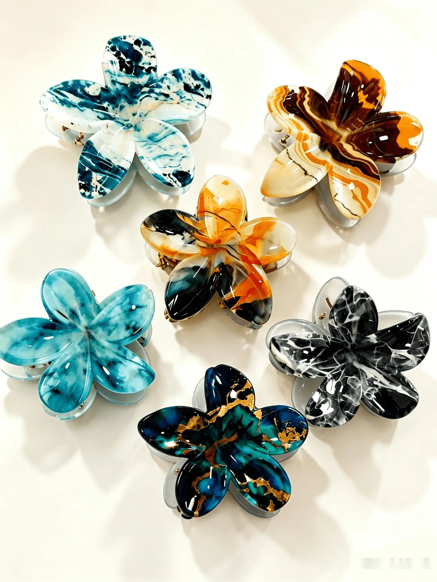 3PCS Gradient Ink-Splash Floral Hair Clip Set (Claw Clips) – Elegant & Minimalist Large Flower Hair Accessories For Women Perfect For Beach Vacations - Multicolor - View 1