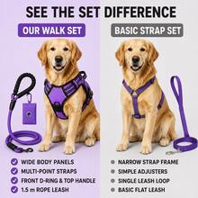 BVEOYPET 3pcs Adjustable Purple Dog Harness And 1.5m Leash Set, Black Mesh Puppy Essentials, Dog Accessories And Supplies, Suitable For Medium And Large Dogs Daily Walking - Multicolor - View 9