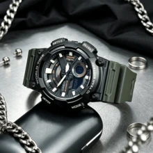 Casio 10-Year Battery Dual Display Fashion Outdoor Sports Waterproof Sports Watch Quartz Movement Resin Strap - Black - View 6