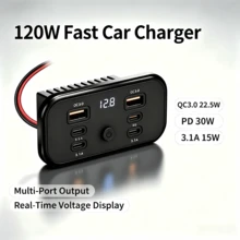 120W Modified Car Charger, High Total Output, Support QC3.0 & PD Fast Charging, Multiple Ports Charge Several Devices Simultaneously, Fire‑Retardant Material, Suitable For RV, Car, Bus, Truck, Boat. - Quantity: 1 - View 7