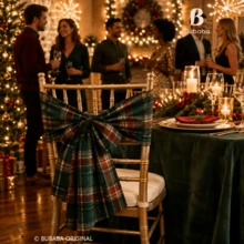 4pcs Christmas Scottish Plaid Chair Back Bowknot Ribbons, Red And Green Checkered Dining Chair Sashes, Wedding Banquet Holiday Party Bamboo Chair Decor - Multicolor - View 3