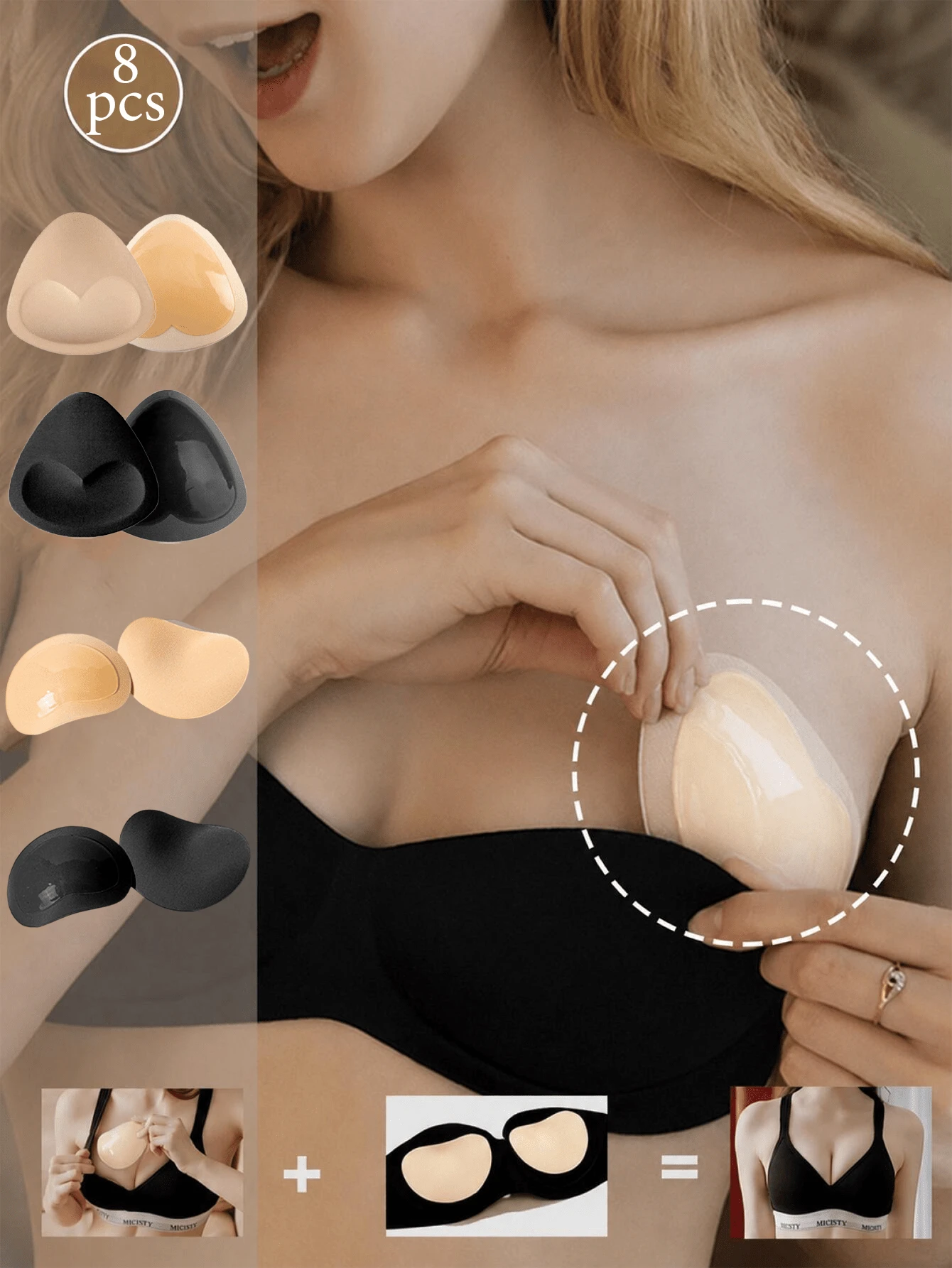 2pcs Heart-Shaped Bra Pads, Invisible Non-Slip Design, Fillable Space, Suitable For Shirts, Lingerie And Daily Swimwear, Applicable For Various Occasions Including Weddings, Formal Events And Daily Commute. Triangle Shaped Breast Pads, Used For Bras And Bikinis. - Multi-color - View 1