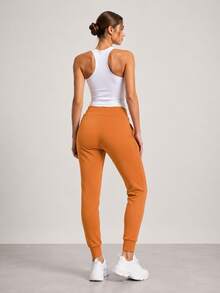 Sweatpants, Elastic Waistband With Drawstrings, Mid-Rise, 2 Pockets, Tapered Legs With Drawstrings, Basic - Mustard Yellow - View 2
