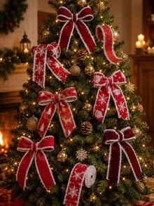 1pc Christmas Velvet Ribbon, Fuzzy Edge Wired Ribbon, 8 Festive Styles, 2m Per Roll, Snowflake Santa Reindeer Prints, Gift Wrapping Bow Making, Christmas Tree Wreath Garland Decor, Holiday Party Home Decoration - 2m/78.7in - View 6