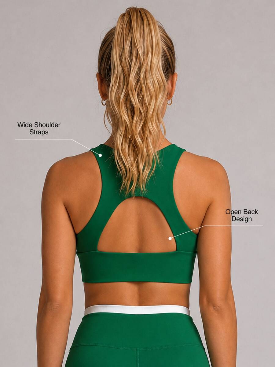 Sodalemon Women's Colorblock Striped Hollow-Out Racerback Sports Bra, Wide Strap Fitness Bra, Suitable For Yoga, Gym And Daily Fitness - Green - View 1