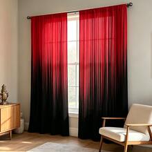 2pcs Vertical Stripe Curtains, Red-Black Gradient, 2D Flat Print, Modern Luxury Style, Semi-Transparent Fabric, Rod Pocket Design, Suitable For Bedroom, Living Room And Study Window Decoration - Multicolor - View 1