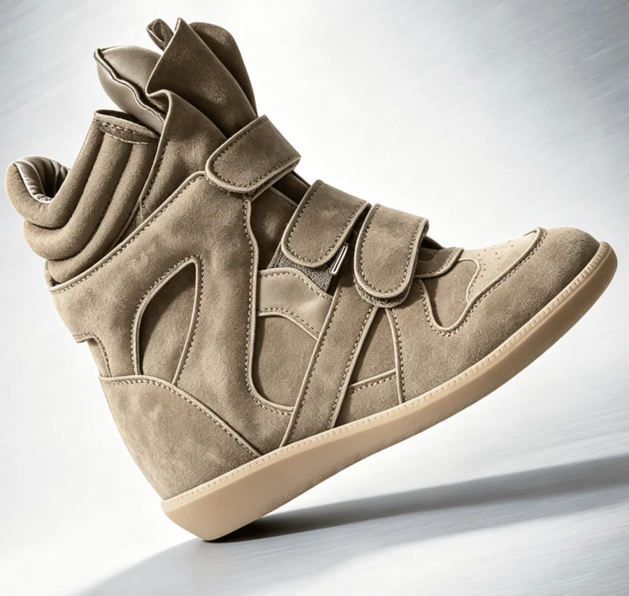 2026 ISA New Wedge Sneakers–Women's Retro Design With Round Toe,Isabelle Invisible 8 Cm Heel Lift,Suede Combination,High-Top Boots With Closure