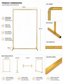 Golden Square Ironwork Wedding Background Arch Frame, Multi-Sized Square Metal Background Frame, Outdoor Wedding Ceremony Party Decoration Support Frame - View 3