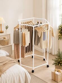 1pc Hexagonal Rotating Drying Rack, Indoor Clothes Rack, Suitable For Bedroom, Living Room, Domed Space, Clothing Store Display, Movable Coat Rack - Space-Saving, Quick Drying, 360° Rotating Arms, Sturdy Steel Frame, Lightweight And Durable Structure, Perfect For Spring Minimalist Home Decor, Easy Assembly, No Tools Required, Also Suitable For Apartment Use - Multicolor - View 4