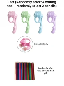 1 Set Kids 5-Finger Pencil Grip, Writing Practice Tool For Children, Comfortable Grip Guide For Beginners, Back To School Essential, Teacher Supplies, School Supplies - Sets - View 9