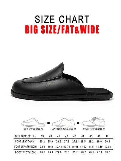 Men's Plus Size Leather Closed-Toe Mule Loafer Slippers, Backless Slip-On, Reinforced Stitching, Skin-Friendly Lining
