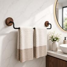 Walnut Wood And Black Carbon Steel Towel Rack, Wall‑Mounted Multi‑Functional Wall Shelf, 1.97 Inch Wall‑Mounting Spacing For Maximum Ventilation & Quick Drying, Rounded‑Edge Storage Organizer For Towels, Slippers And Clothing, Bathroom Home Deco - Walnut Wood With Reinforced Carbon Steel - View 3