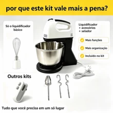 Batedeira elétrica multifuncional de 100 W, 110 V, para amassar e bater ingredientes, ideal para cozinha, confeitaria e para bater ovos | Inclui seladora e máquina para conservar alimentos - Branco - Visão 4