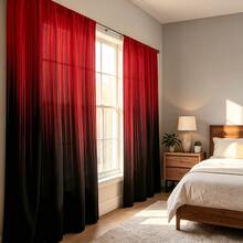 2pcs Vertical Stripe Curtains, Red-Black Gradient, 2D Flat Print, Modern Luxury Style, Semi-Transparent Fabric, Rod Pocket Design, Suitable For Bedroom, Living Room And Study Window Decoration - Multicolor - View 8