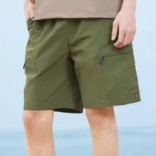 CAMEL CROWN 男士涼感工裝短褲，夏季寬鬆直筒快乾防曬運動七分褲 - 深橄欖 - 查看 4