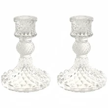 4 Clear Glass Candlestick Holders, Vintage Embossed Crystal Glass Candlesticks, Candlestick Set, Crystal Taper Candle Holders, For Dining Table, Wedding, Party, Church Decor, Home Decor - A-Transparent - View 10