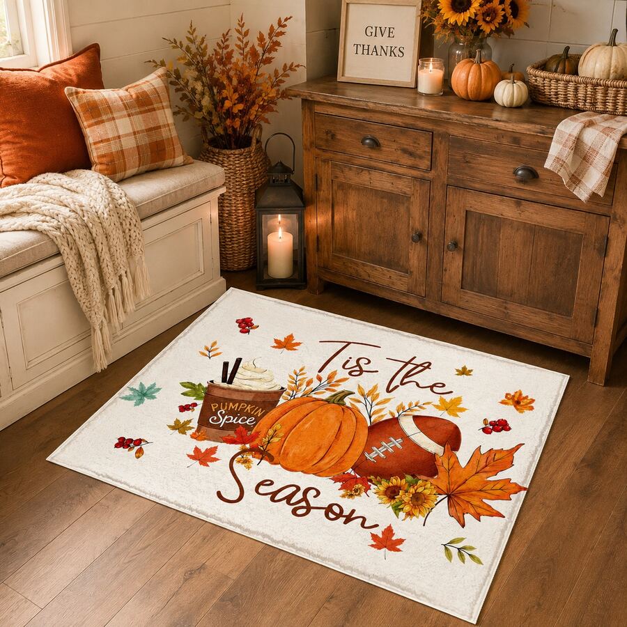1pc Autumn Theme Pattern Printed Faux Cashmere Kitchen Mat, Absorbent ...