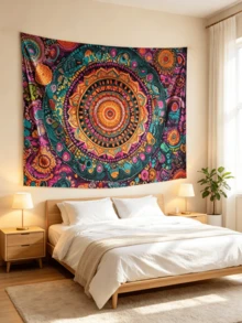 1pc Mandala Tapestry Background Cloth, Bohemian Print Tapestry, Suitable For Home Decor, Yoga Studio Decor, Bedroom Decor, Living Room Decor And Office Decor, Multiple Sizes Available, 2D Flat - Multicolor - View 2