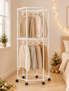 1pc Hexagonal Rotating Drying Rack, Indoor Clothes Rack, Suitable For Bedroom, Living Room, Domed Space, Clothing Store Display, Movable Coat Rack - Space-Saving, Quick Drying, 360° Rotating Arms, Sturdy Steel Frame, Lightweight And Durable Structure, Perfect For Spring Minimalist Home Decor, Easy Assembly, No Tools Required, Also Suitable For Apartment Use - Multicolor - View 2