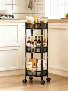 1pc 3-Tier Foldable Mobile Storage Rack - Large Capacity Storage Cart, Rotatable Folding Storage Design, Hollow Mesh Basket, Space-Saving, Stable Structure, Floor-Standing Storage Rack, Suitable For Kitchen, Living Room And Bathroom - Multiple Specifications - View 6