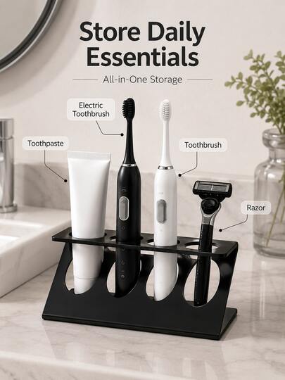 Multifunctional Bathroom Storage Rack With Toothbrush Holder, Drainage Function Bathroom Countertop And Kitchen Sink Storage Rack, Space-Saving Desktop Organizer, Suitable For Toothpaste, Cosmetics And Daily Necessities, Practical Waterproof Storage Rack