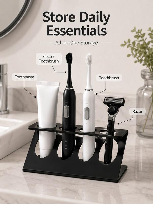 Multifunctional Bathroom Storage Rack With Toothbrush Holder, Drainage Function Bathroom Countertop And Kitchen Sink Storage Rack, Space-Saving Desktop Organizer, Suitable For Toothpaste, Cosmetics And Daily Necessities, Practical Waterproof Storage Rack