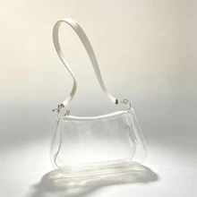 1pc - Transparent No Print - PVC Material - Portable Storage - Zipper Closure - Minimalist - Underarm Shoulder Bag - Daily Outing, Party, Commute Use - White - View 3